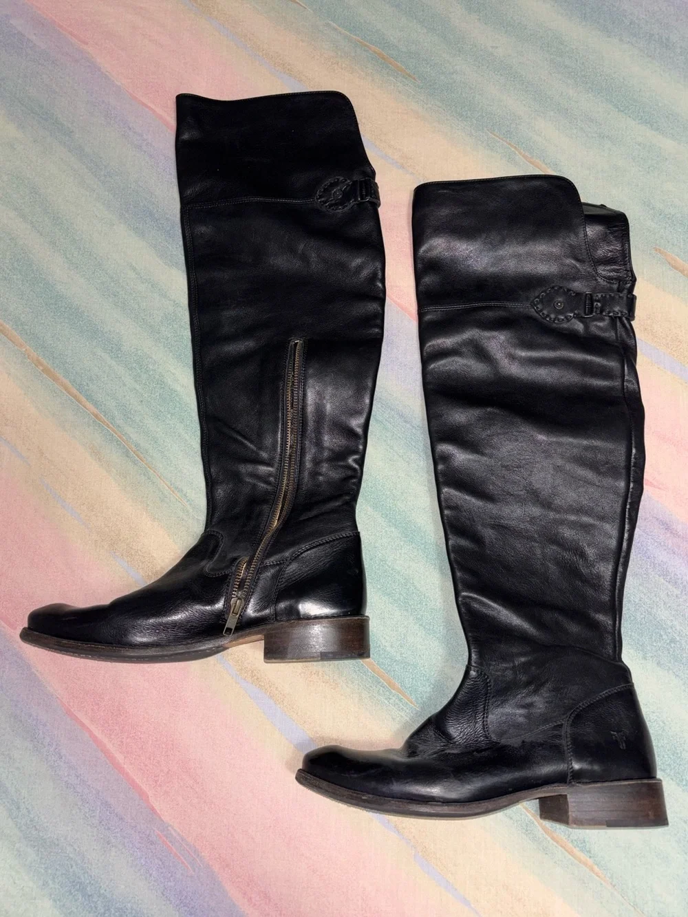 Frye Shirley women black leather over the knee boots size 9